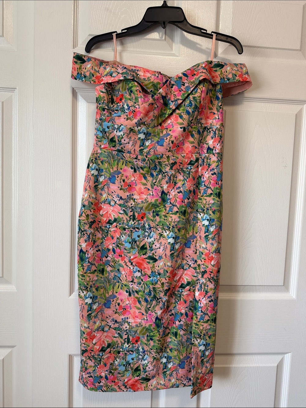 Floral Off-Shoulder Sheath Dress - Pink Multi by Aidan Mattox